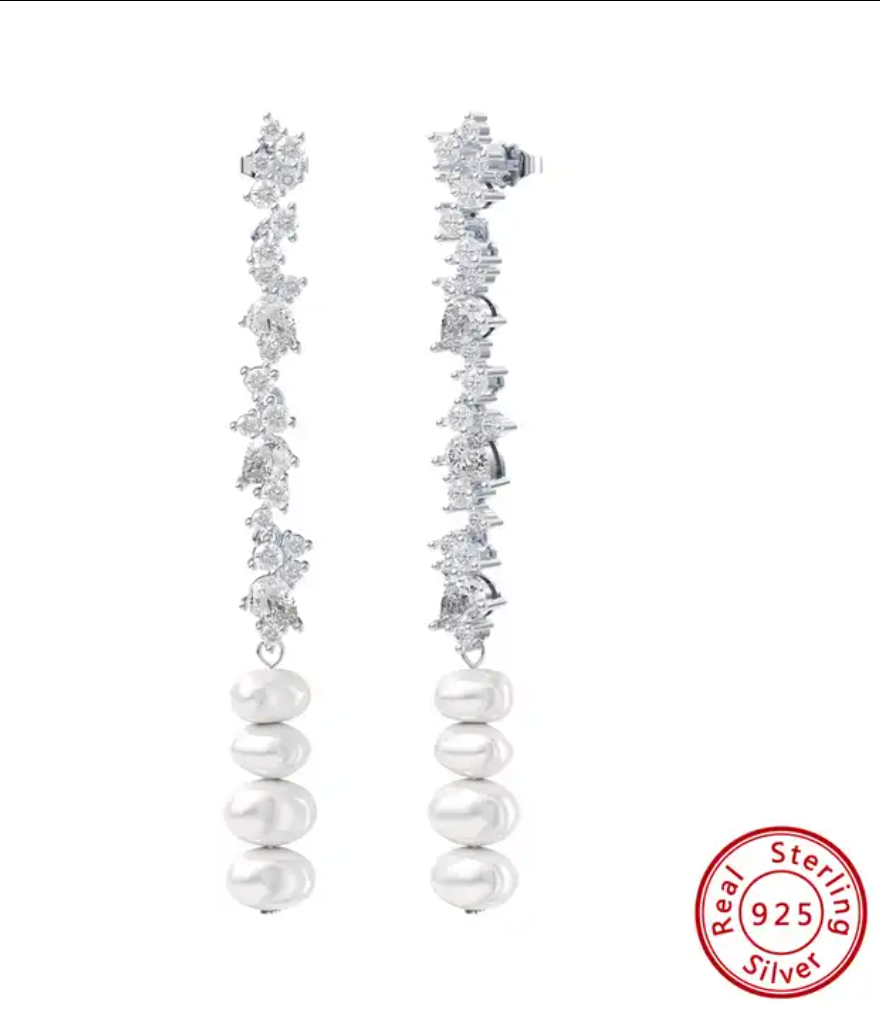 Pearls Drop Earrings (925 Sterling Silver)