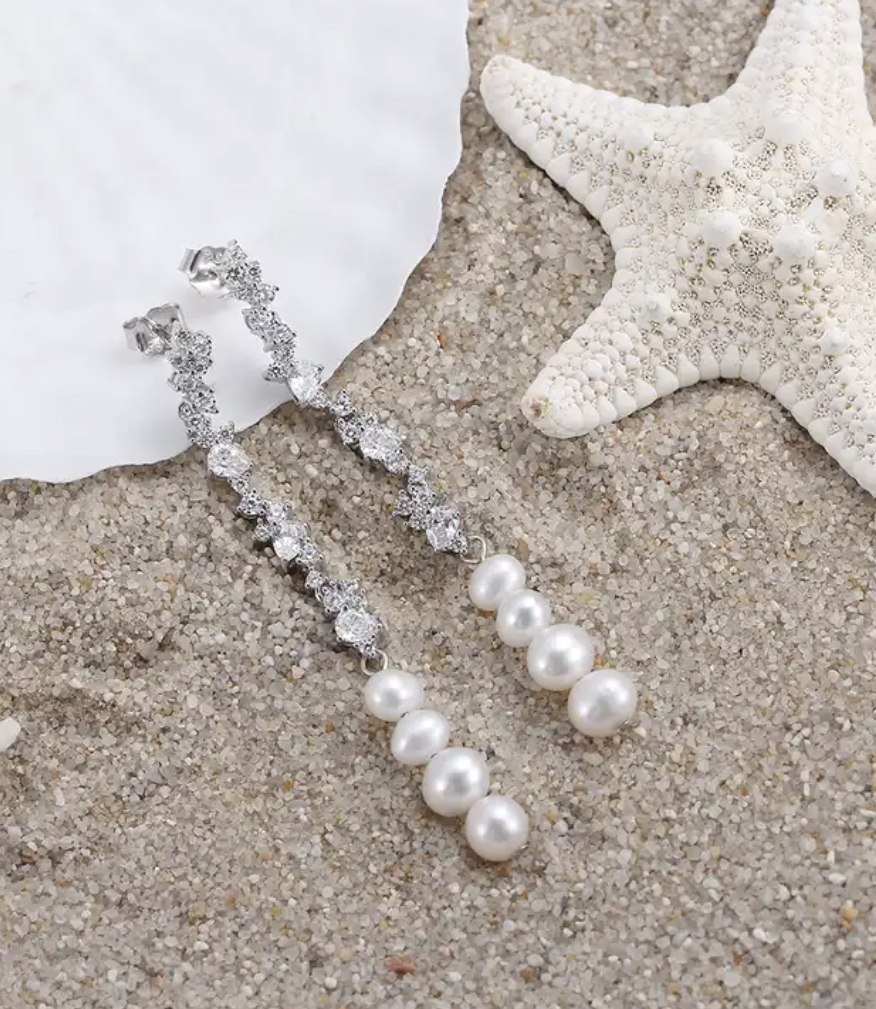 Pearls Drop Earrings (925 Sterling Silver)