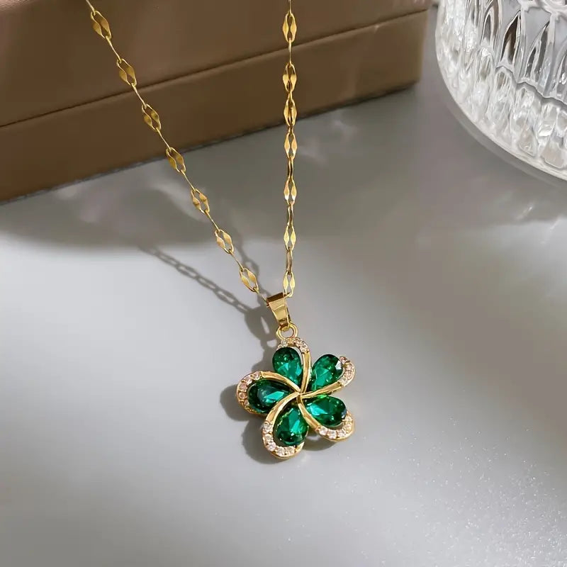 Green Flower Pendant 18k Gold Plated