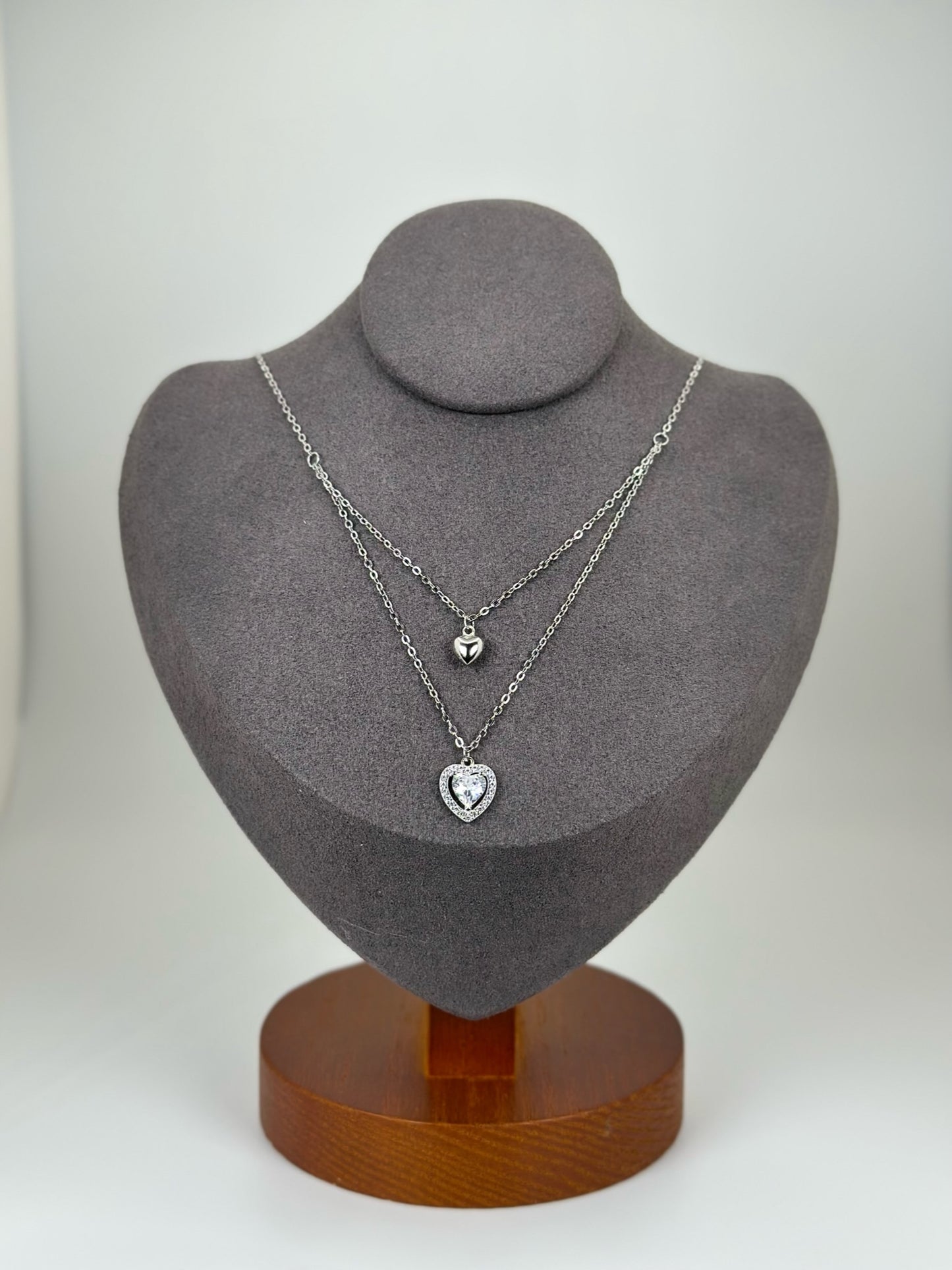 925 Sterling Silver - Double Layer Heart Pendant Necklace