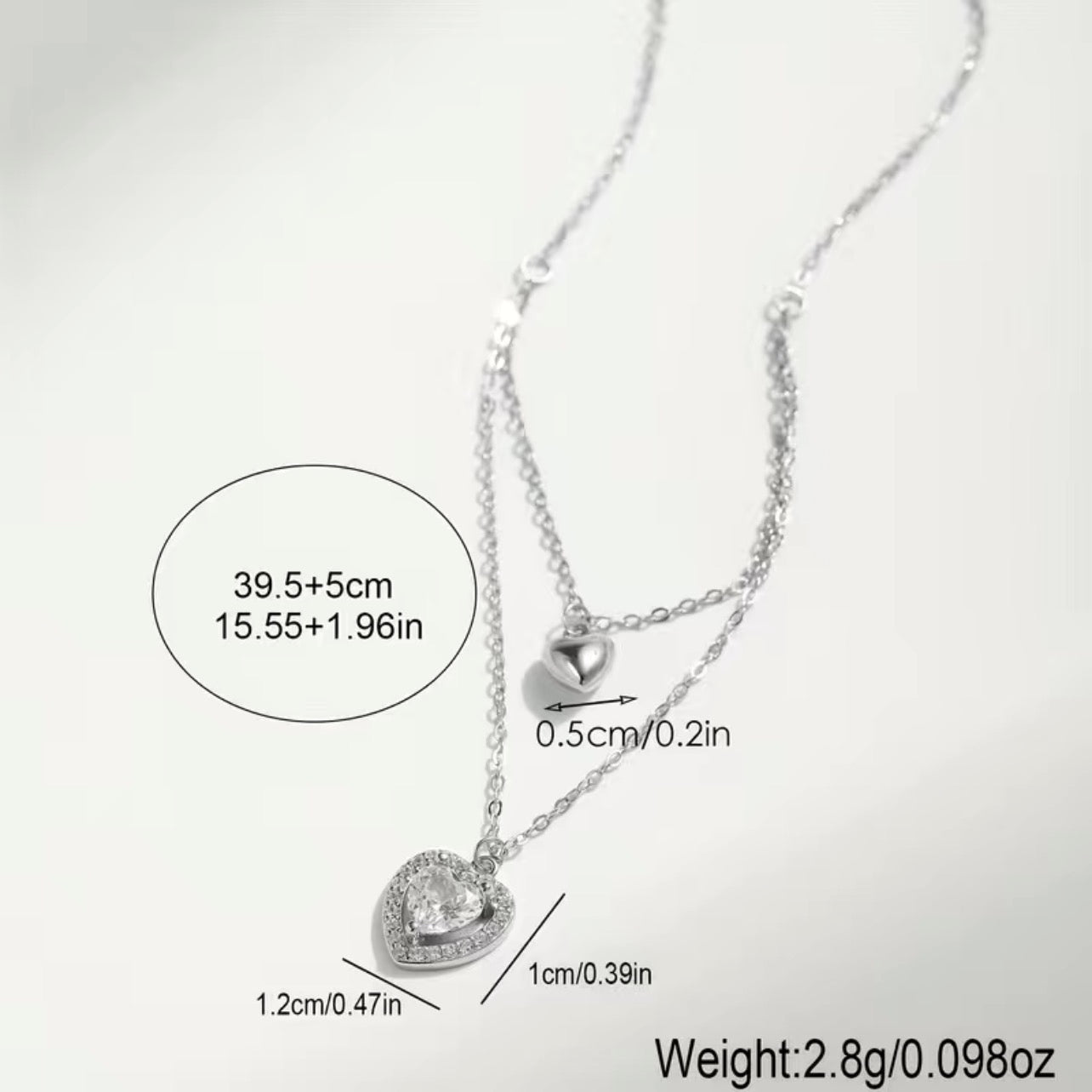 925 Sterling Silver - Double Layer Heart Pendant Necklace