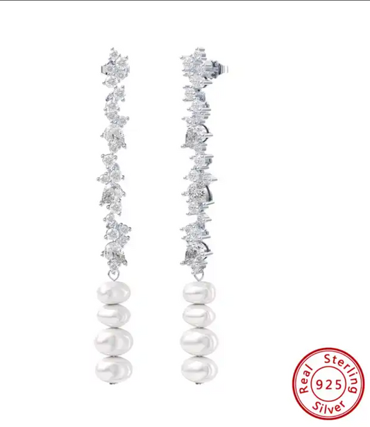 Pearls Drop Earrings (925 Sterling Silver)